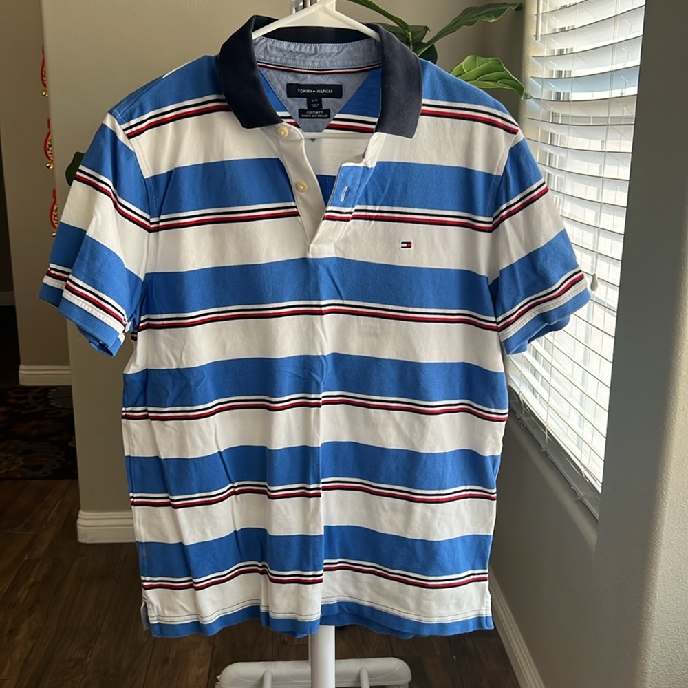 Tommy Hilfiger Blue and White Striped Polo Shirt - Picture 2 of 6